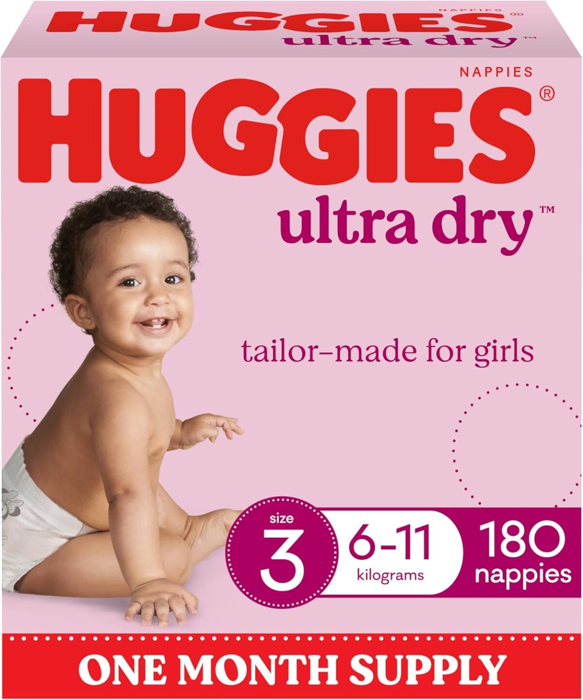 710NLvsqIeL._AC_SL1500_ Huggies Ultra Dry Nappies Girls Size 3 – 180 Count (6–11kg) One Month Supply