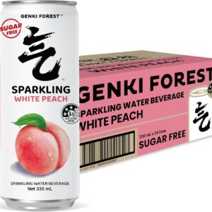 GENKI FOREST White Peach Sparkling Water Beverage, Zero Sugar Drinks, 330ml x 24 CANS [x2]