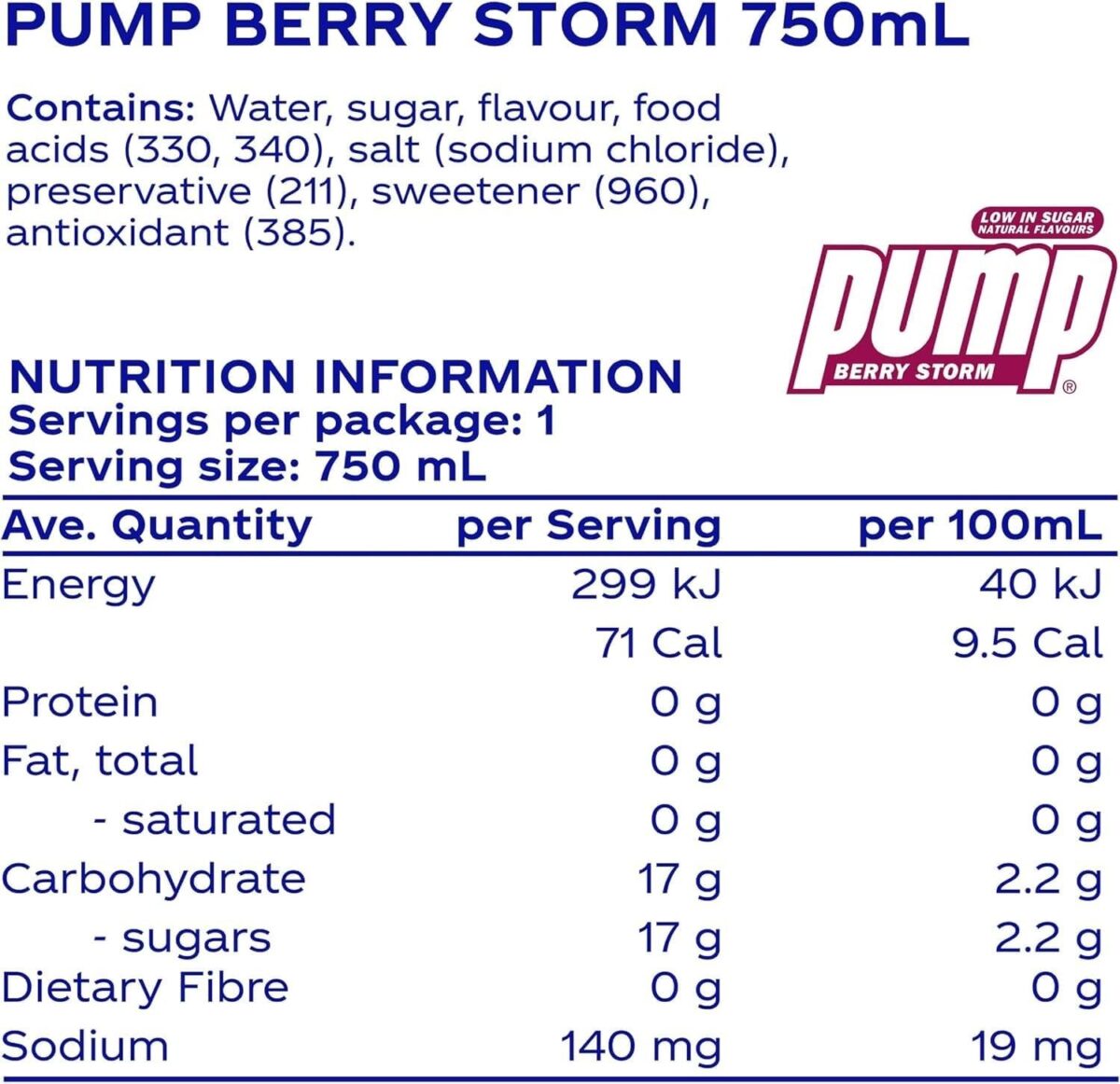 Pump Berry Storm Water 20 x 750mL