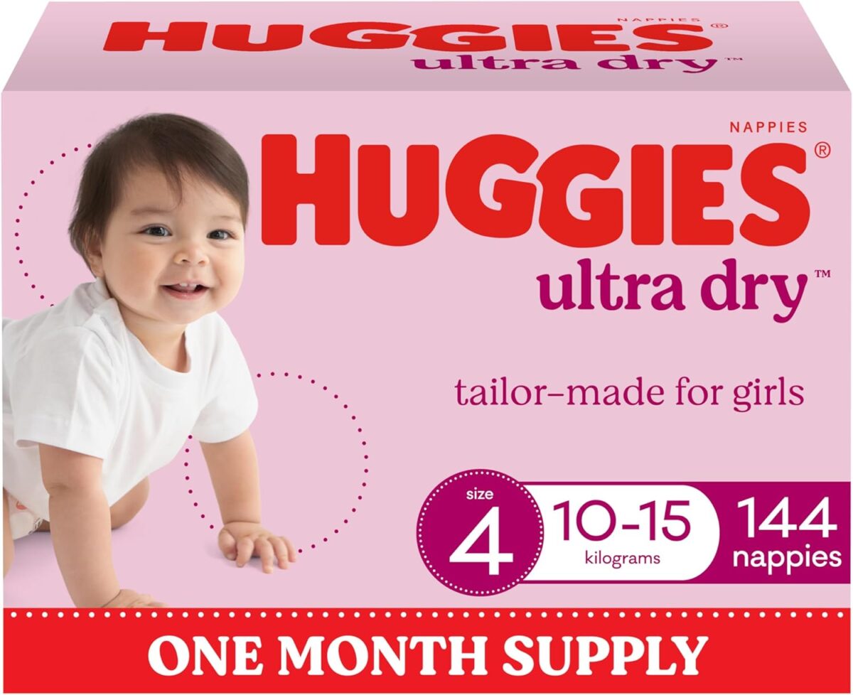 715k2oqDf1L._AC_SL1500_ Huggies Ultra Dry Nappies Girls Size 4 – 144 Count (10–15kg) One Month Supply