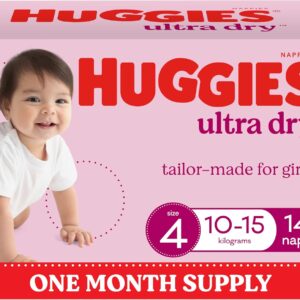 715k2oqDf1L._AC_SL1500_ Huggies Ultra Dry Nappies Girls Size 4 – 144 Count (10–15kg) One Month Supply