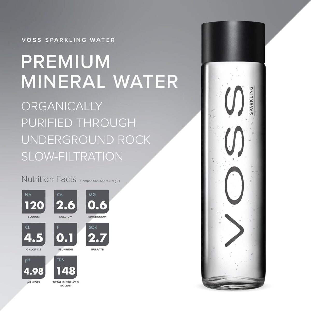 Voss Sparkling Water 375mL x 24 Glass Bottles