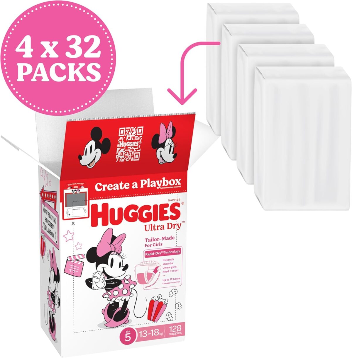 71AKmyhmRyL._AC_SL1500_ Huggies Ultra Dry Nappies Girls Size 5 – 128 Count (13–18kg) One Month Supply