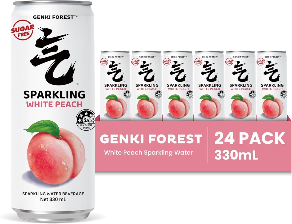 GENKI FOREST White Peach Sparkling Water Beverage, Zero Sugar Drinks, 330ml x 24 CANS [x2]
