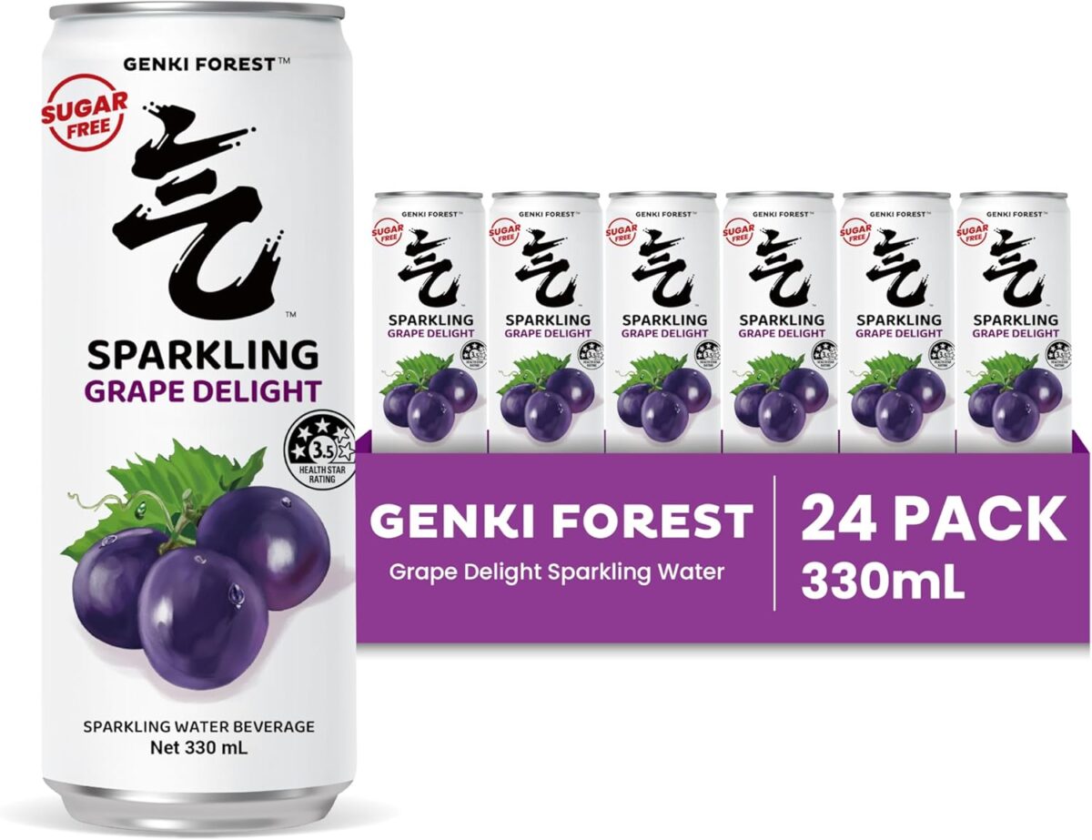 GENKI FOREST Grape Delight Sparkling Water Beverage, Zero Sugar Drinks, 330ml x 24 CANS [x2]