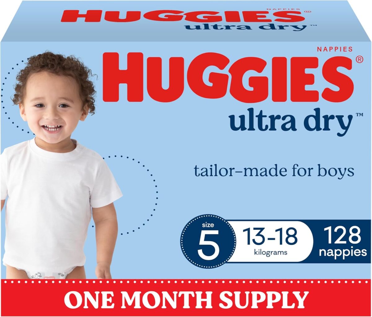 71MdiDfSmAL._AC_SL1500_ Huggies Ultra Dry Nappies Boys Size 5 – 128 Count (13–18kg) One Month Supply
