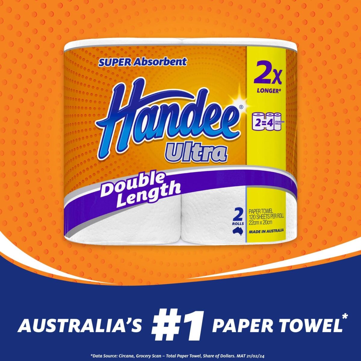 Handee Ultra White Double Length Paper Towel, 8 Rolls Value Pack [x4]