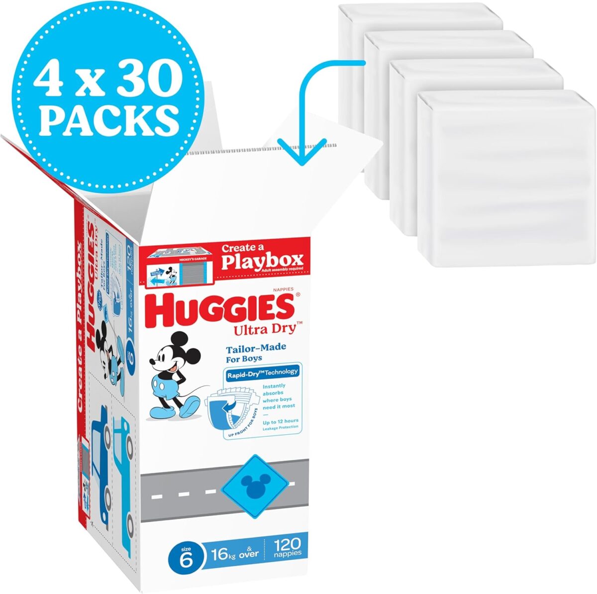 71aTlukFQ6L._AC_SL1500_ Title Huggies Ultra Dry Nappies Boys Size 6 – 120 Count (16+kg) One Month Supply