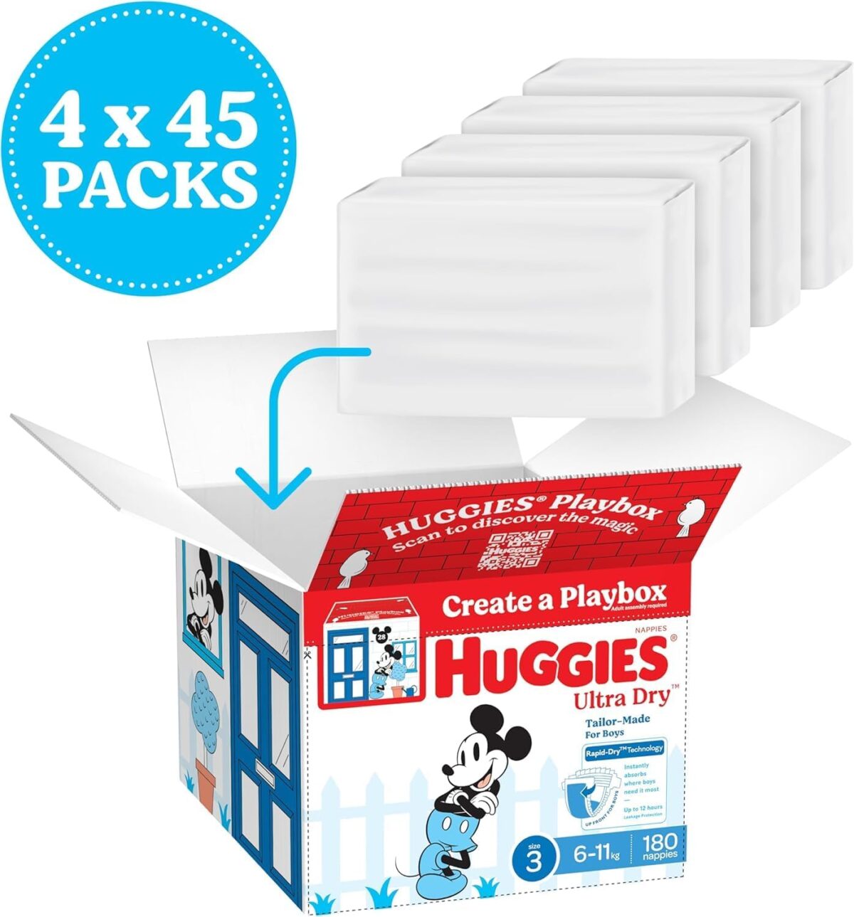 71dgbPZbPdL._AC_SL1500_ Title Huggies Ultra Dry Nappies Boys Size 3 – 180 Count (6–11kg) One Month Supply