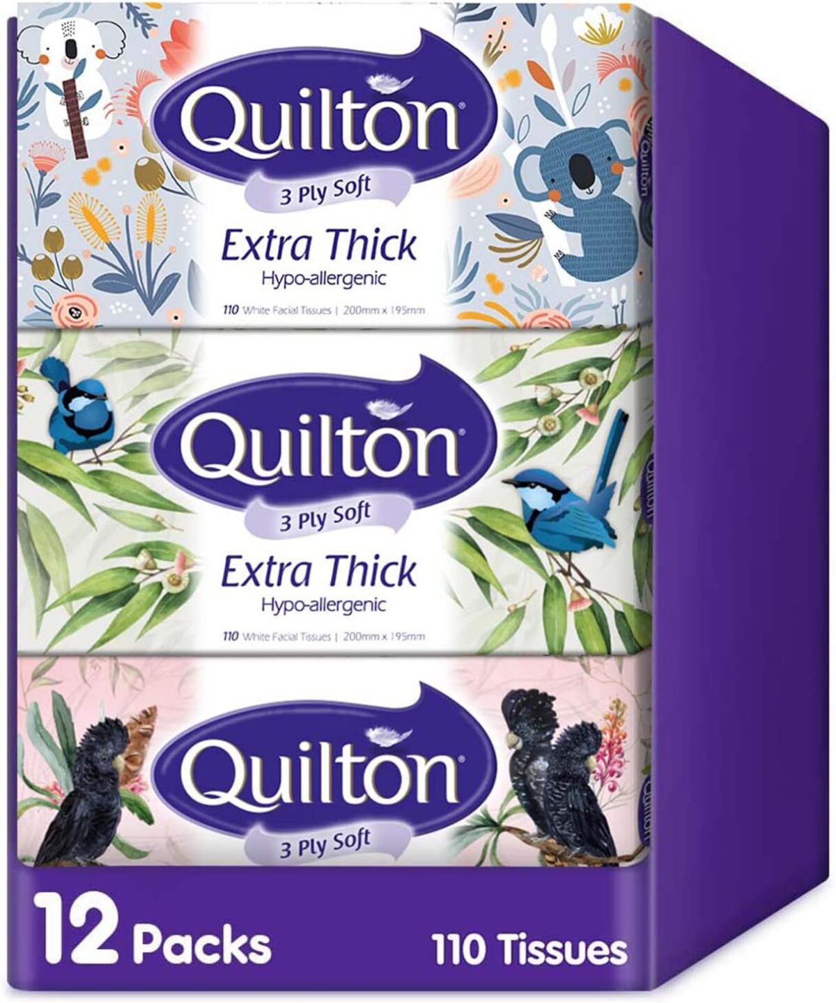 Quilton 3-Ply Extra Thick Hypo-Allergenic Facial Tissues 12 boxes [x3]