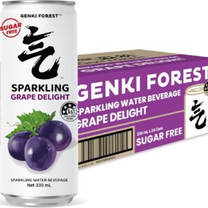 GENKI FOREST Grape Delight Sparkling Water Beverage, Zero Sugar Drinks, 330ml x 24 CANS [x2]