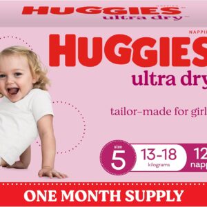 71i9RWppMSL._AC_SL1500_ Huggies Ultra Dry Nappies Girls Size 5 – 128 Count (13–18kg) One Month Supply