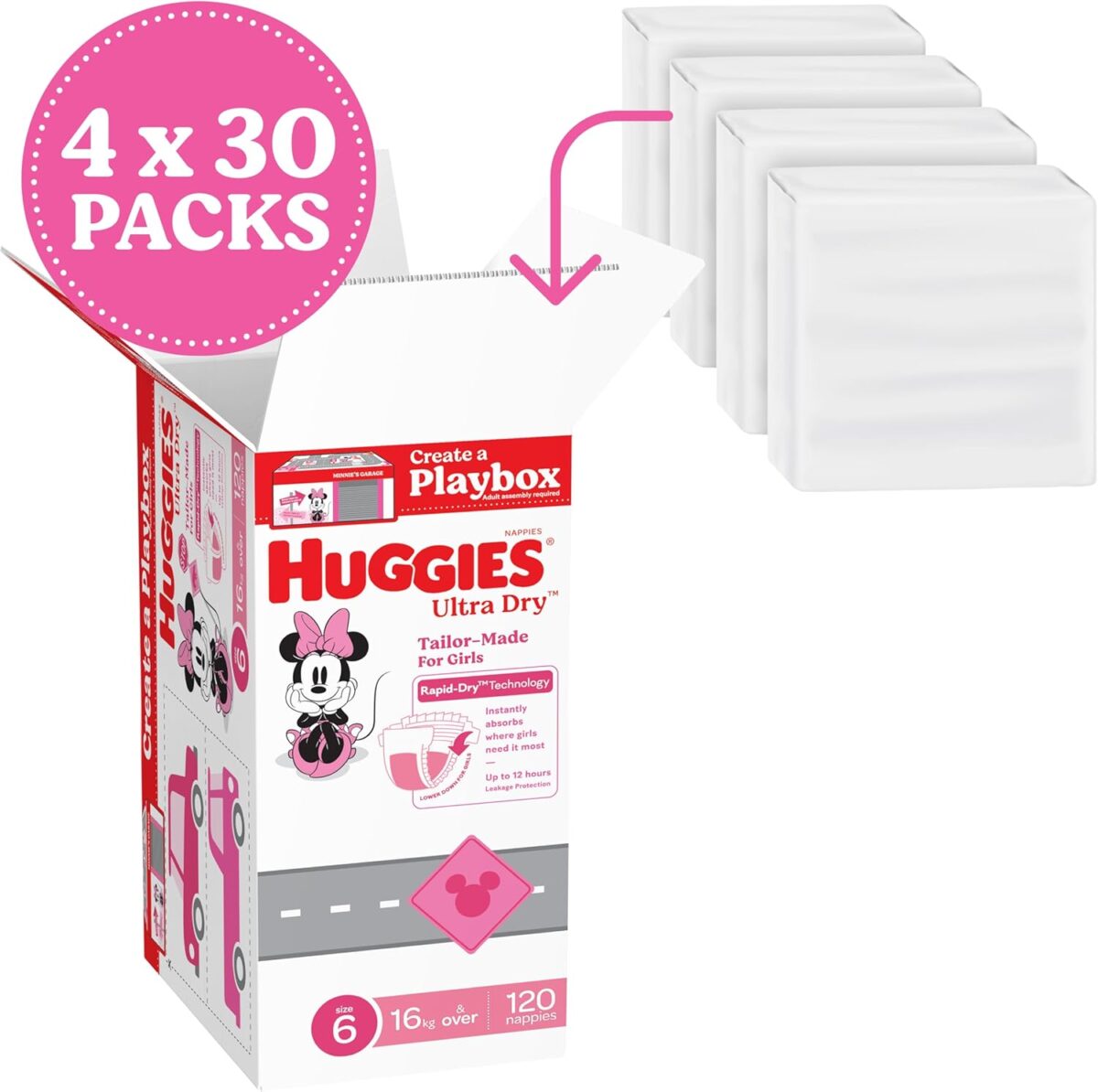 71o-HlQD-2L._AC_SL1500_ Huggies Ultra Dry Nappies Girls Size 6 – 120 Count (16+kg) One Month Supply