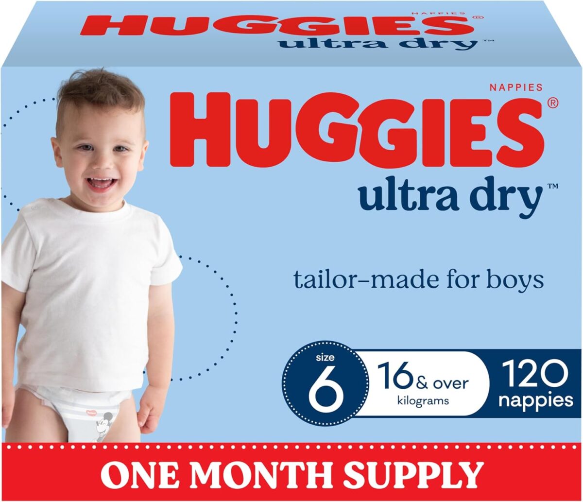 71ui1pmCGeL._AC_SL1500_ Title Huggies Ultra Dry Nappies Boys Size 6 – 120 Count (16+kg) One Month Supply
