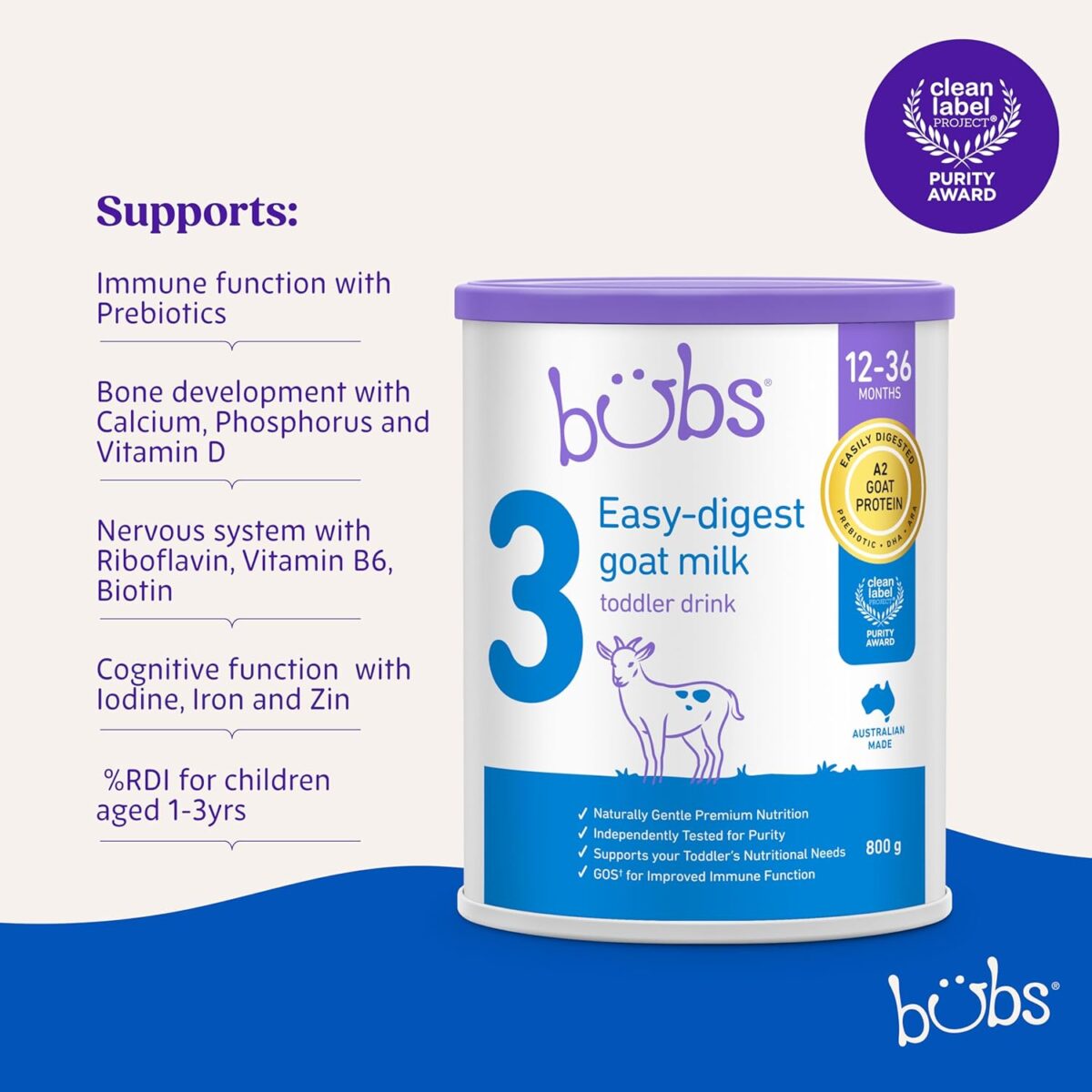 Bubs Goat Milk Toddler Drink Stage 3 800g [x2]