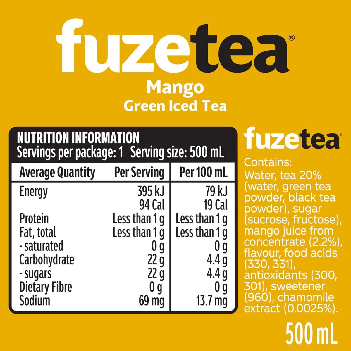 Fuze Mango Green Iced Tea 12 x 500mL [x2]