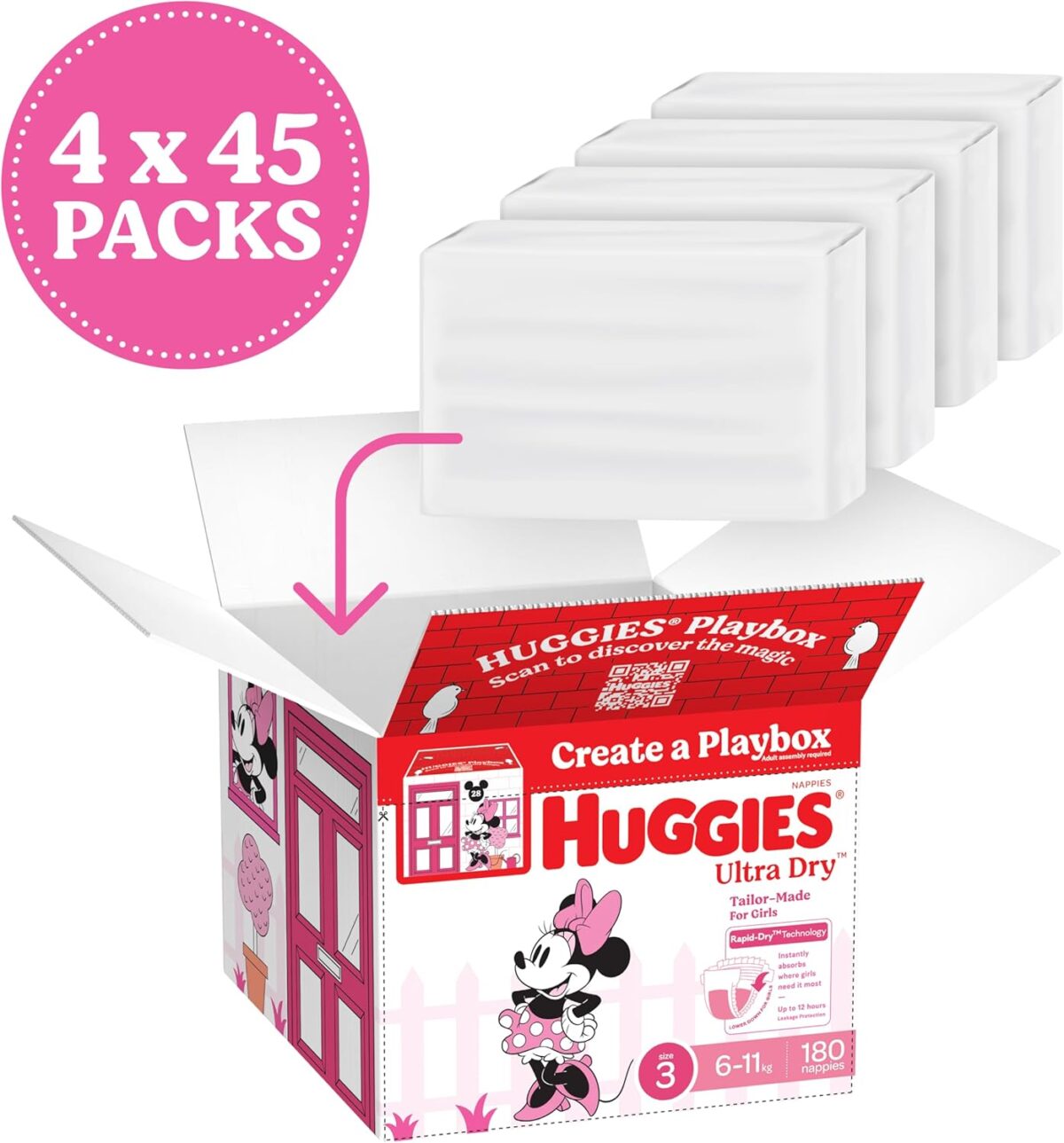 81LyQEQiTRL._AC_SL1500_ Huggies Ultra Dry Nappies Girls Size 3 – 180 Count (6–11kg) One Month Supply