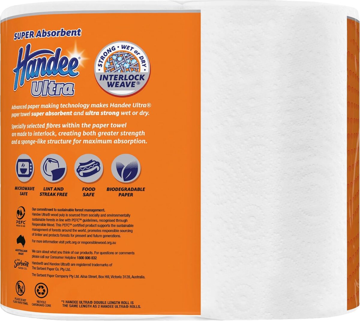 Handee Ultra White Double Length Paper Towel, 8 Rolls Value Pack [x4]