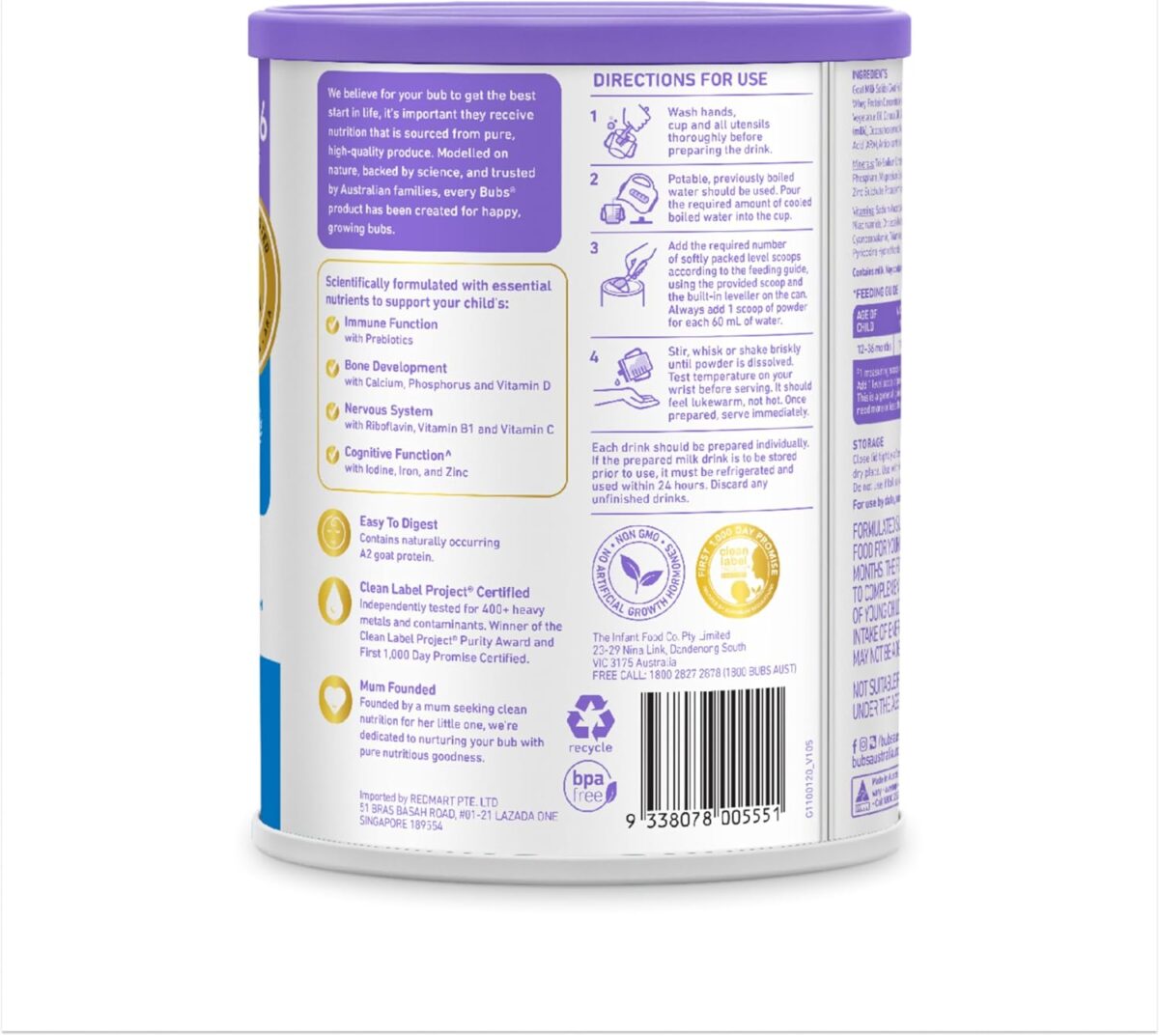 Bubs Goat Milk Toddler Drink Stage 3 800g [x2]