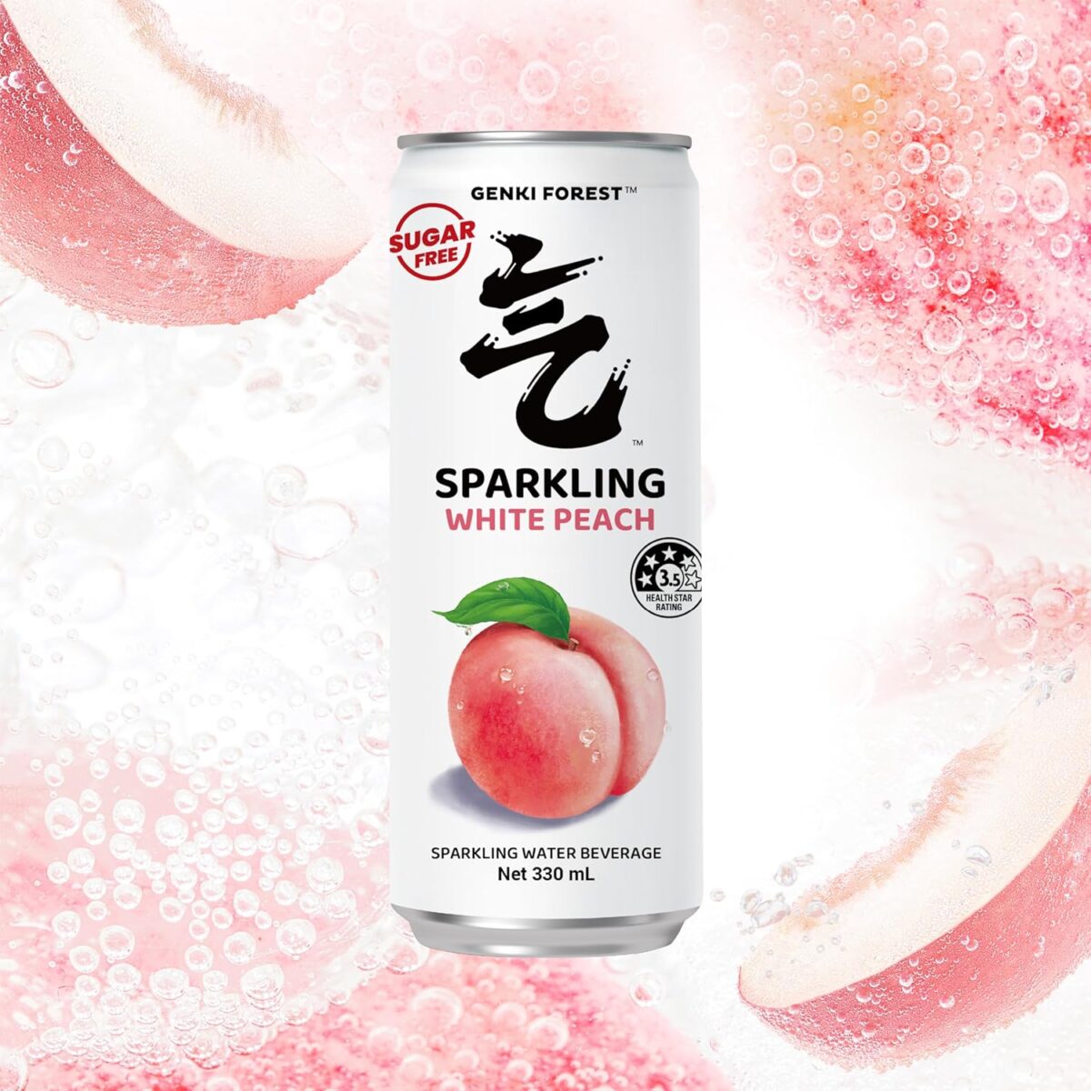 GENKI FOREST White Peach Sparkling Water Beverage, Zero Sugar Drinks, 330ml x 24 CANS [x2]