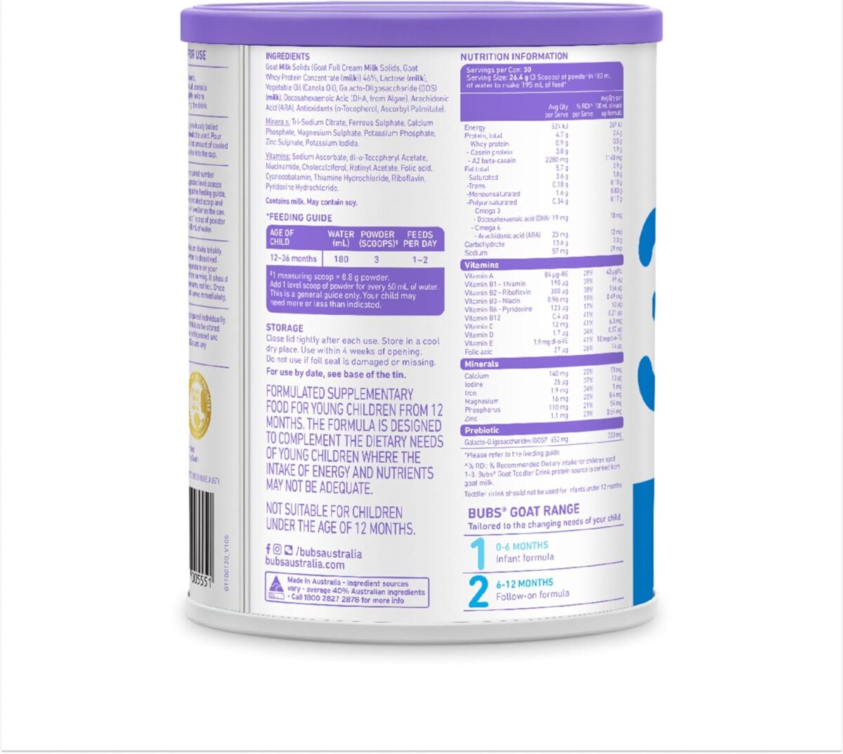 Bubs Goat Milk Toddler Drink Stage 3 800g [x2]