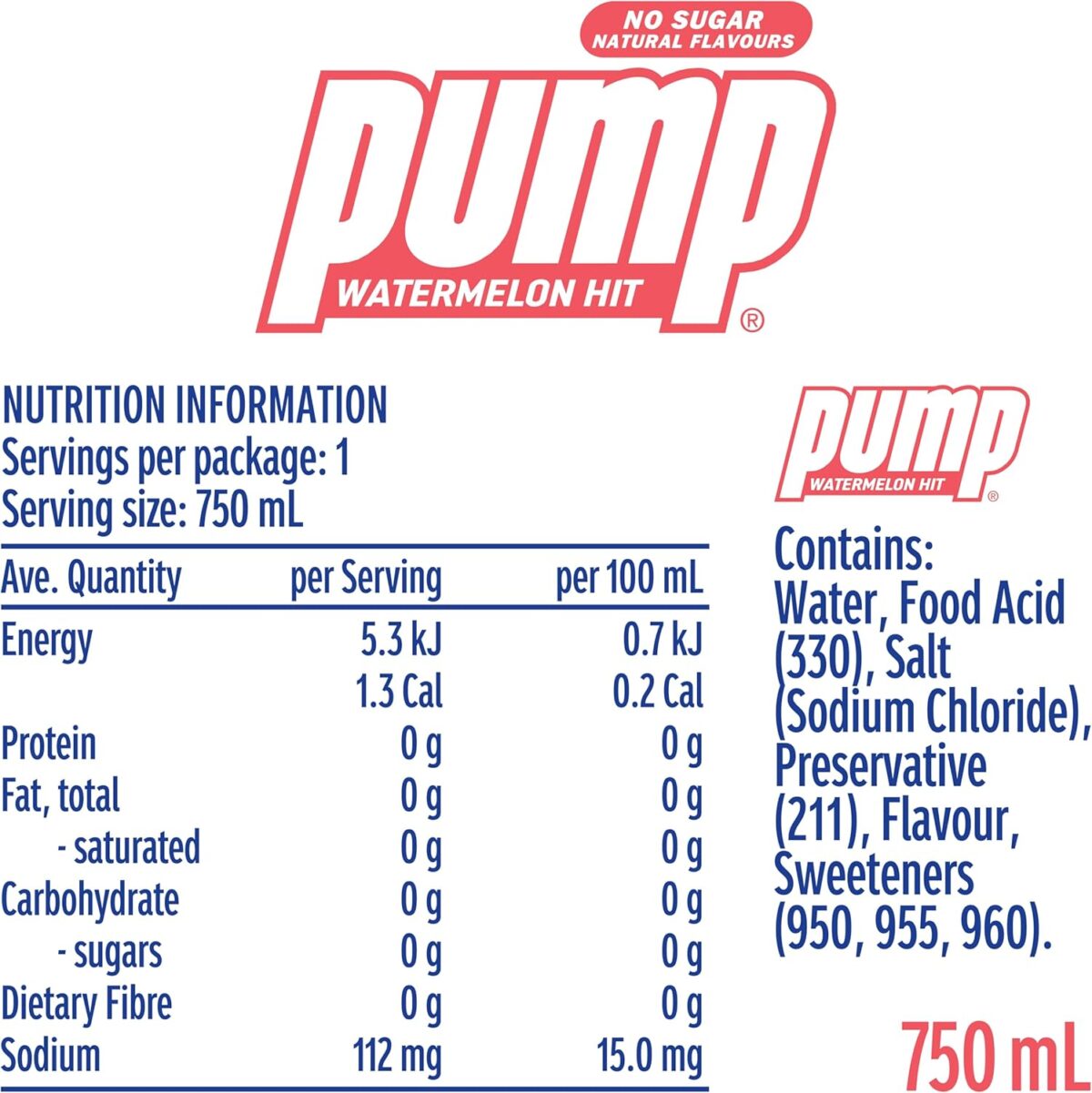 Pump Watermelon Hit Water Multipack Bottle 20 x 750mL