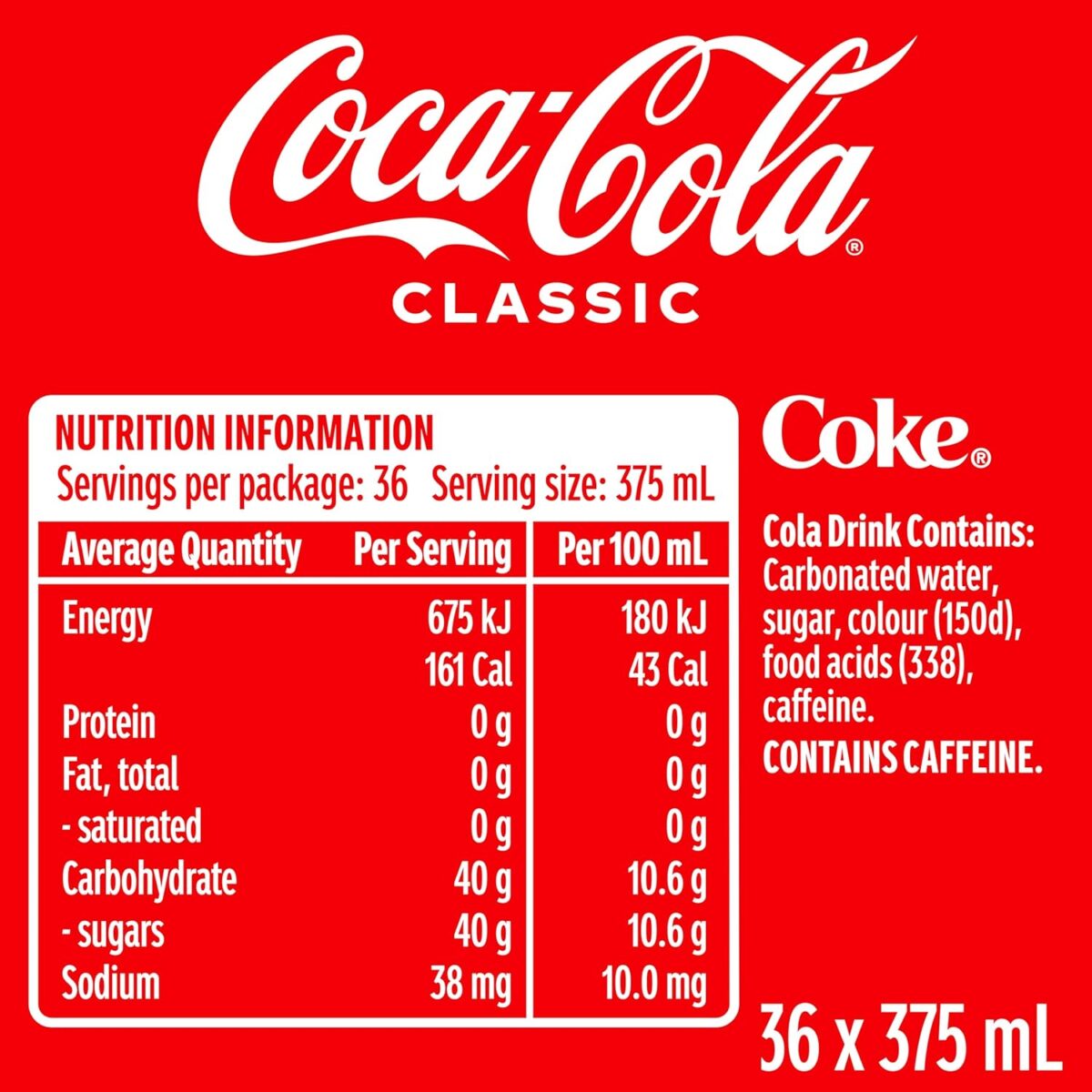 Coca-Cola Classic Cola Soft Drink 36 x 375mL Cans [x2]