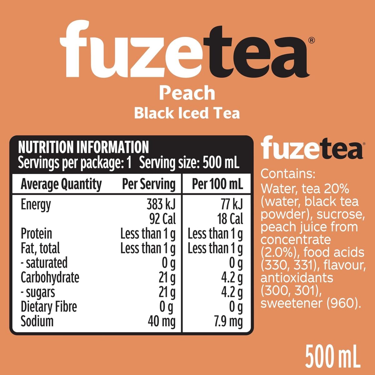 Fuze Peach Black Iced Tea 12 x 500mL [x2]
