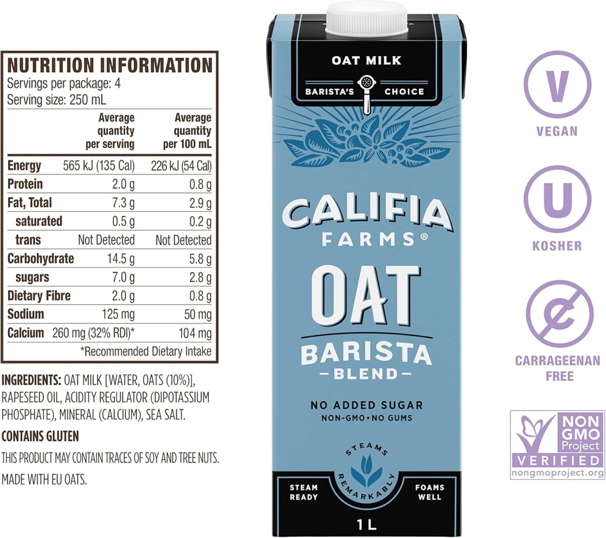 Califia Farms Oat Milk Barista Blend 1L x 12 [x2]