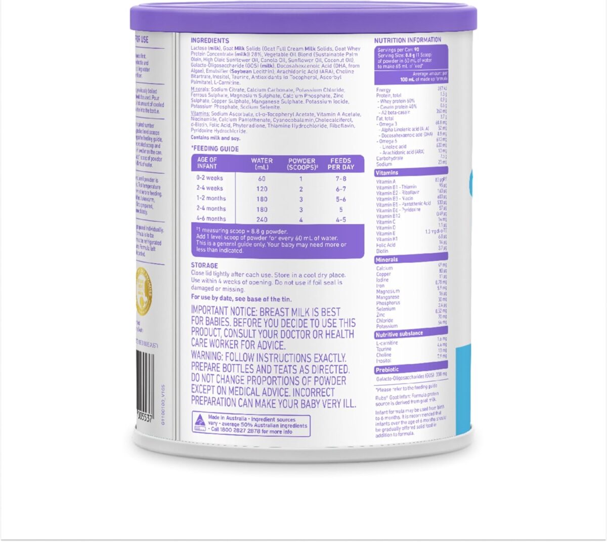 Bubs Goat Milk Infant Formula Stage 1 800g [x2]