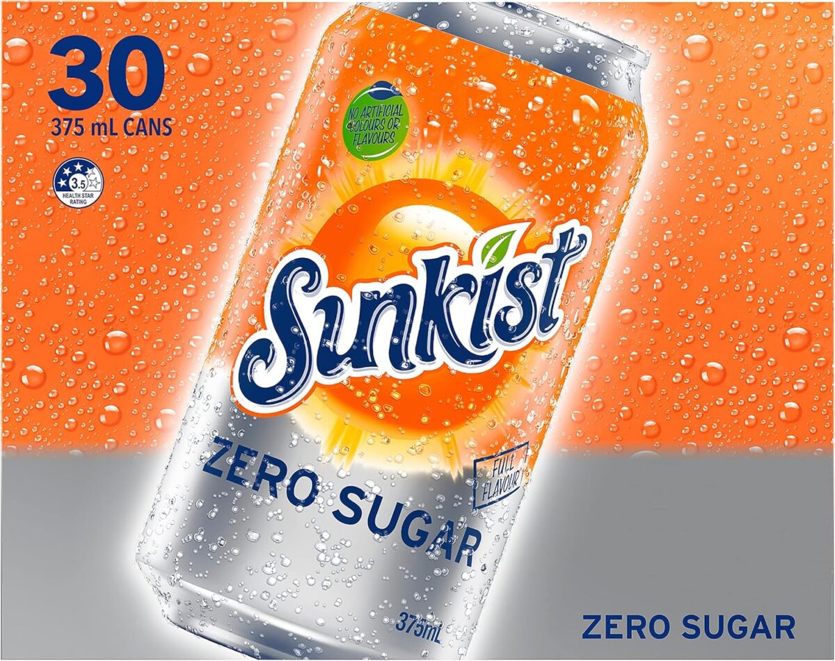 Sunkist Zero Sugar Soft Drink 2 Packs of 30 x 375ml [x2]