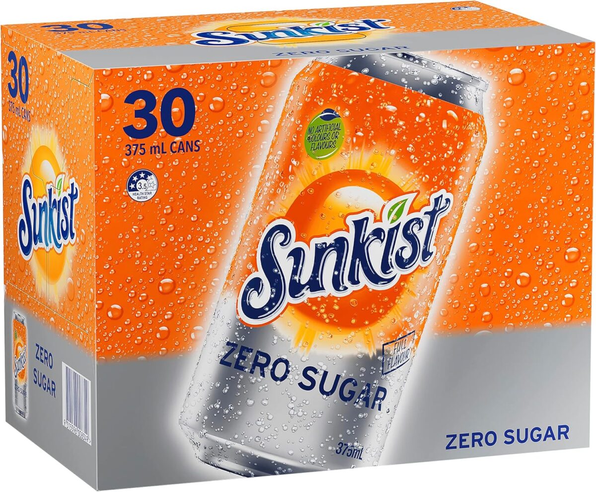 Sunkist Zero Sugar Soft Drink 2 Packs of 30 x 375ml [x2]