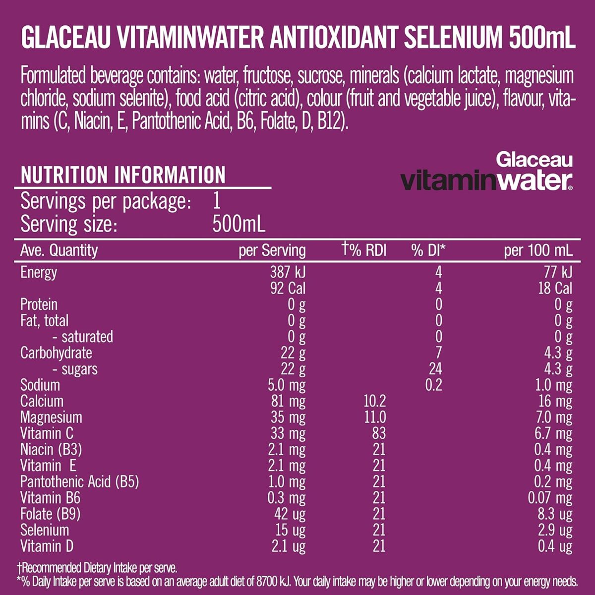 Glaceau Vitaminwater Antioxidant Multipack 12 x 500mL Bottles [x2]