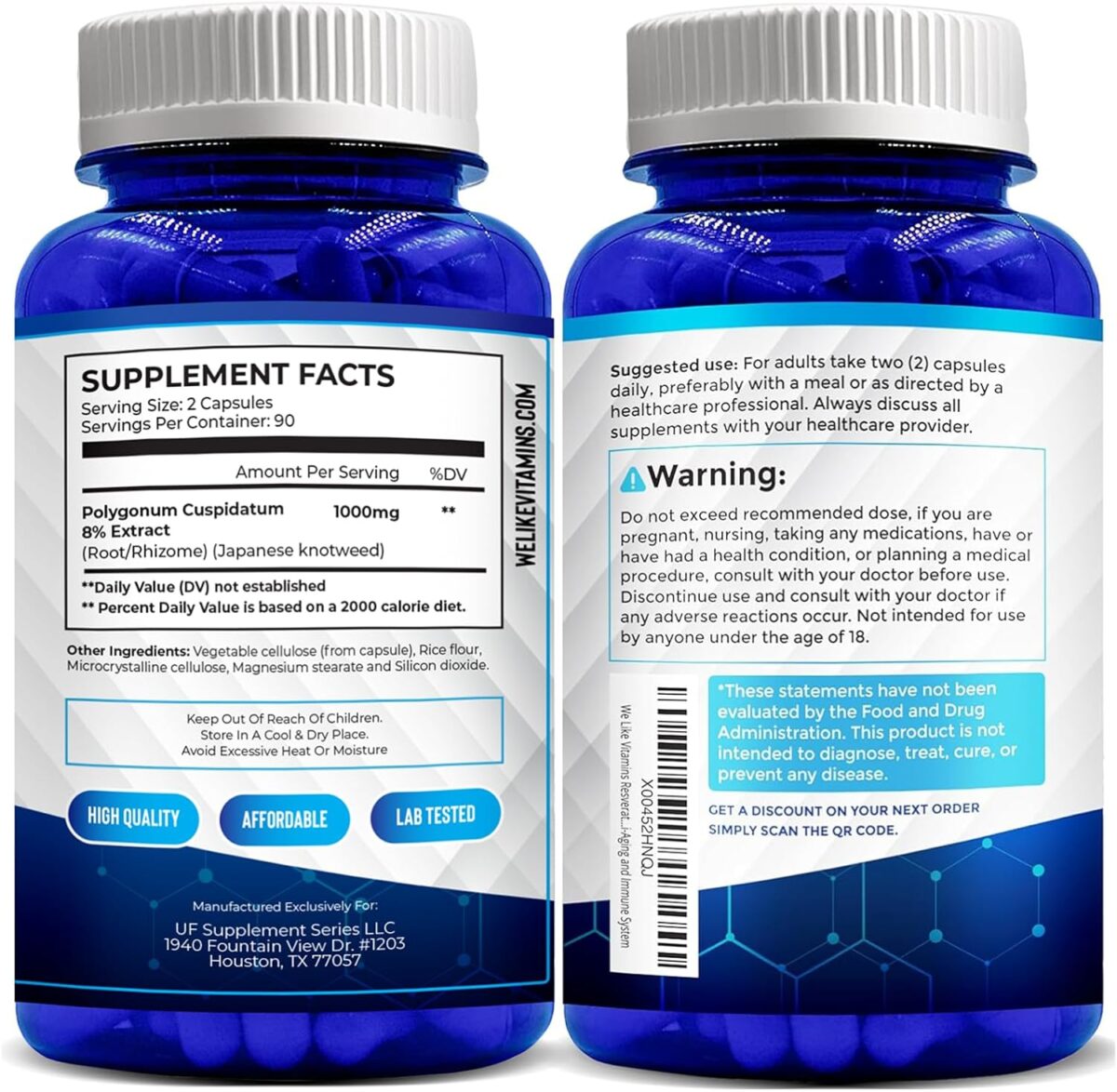 We Like Vitamins Resveratrol Capsules 1000mg, 180 Capsules [x2]