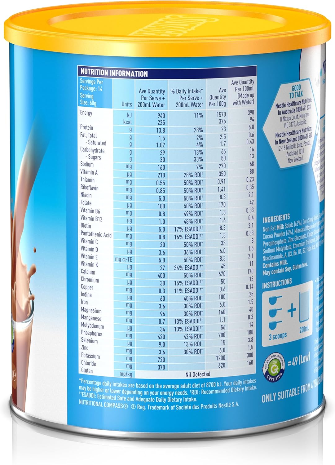 SUSTAGEN Hospital Formula High Protein Low GI Chocolate 840g [x3]