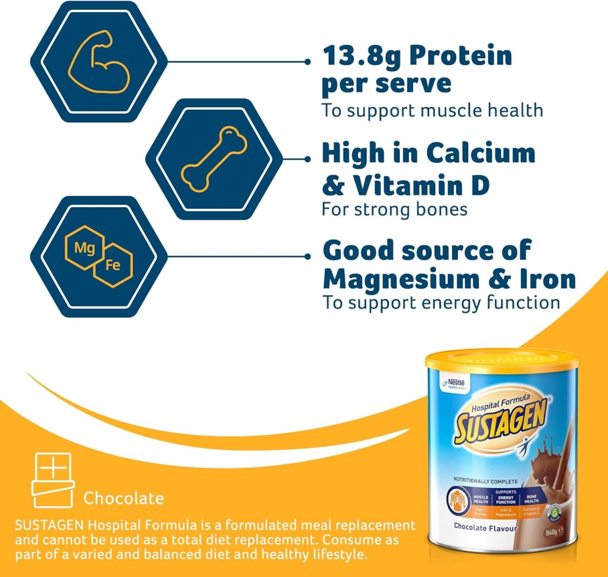 SUSTAGEN Hospital Formula High Protein Low GI Chocolate 840g [x3]