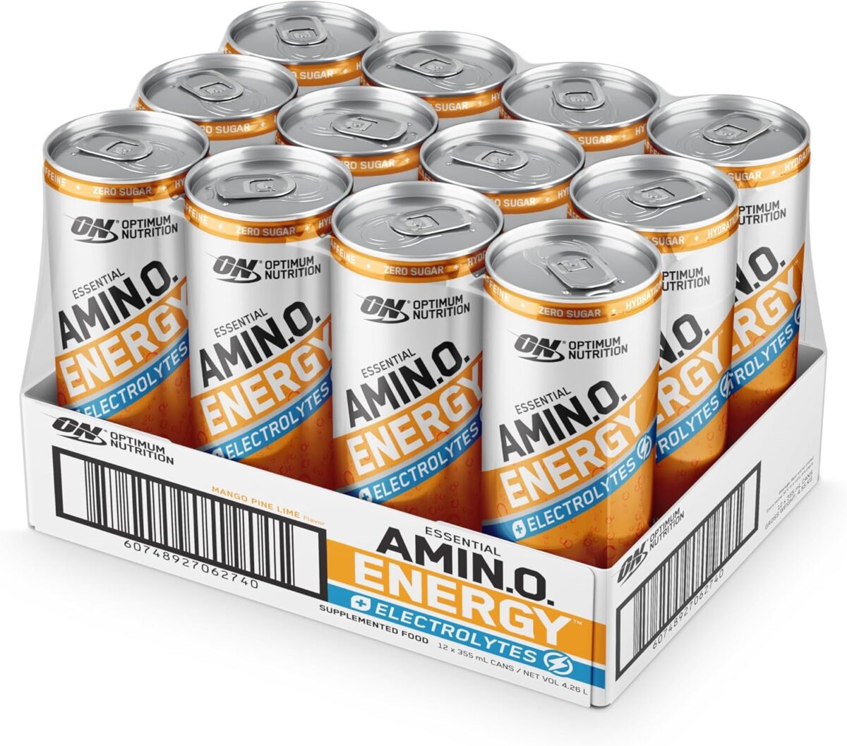 OPTIMUM NUTRITION Amino Energy + Electrolytes Sparkling Hydration Drink, Mango Pinelime, 12 Pack [x2]