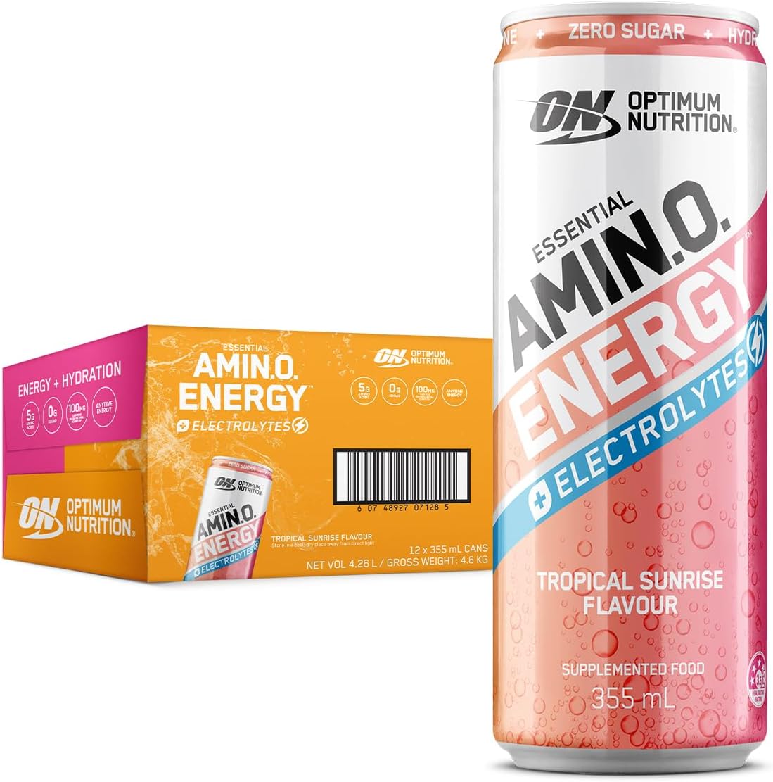 OPTIMUM NUTRITION Amino Energy + Electrolytes Sparkling Hydration Drink, Mango Pinelime, 12 Pack [x2]