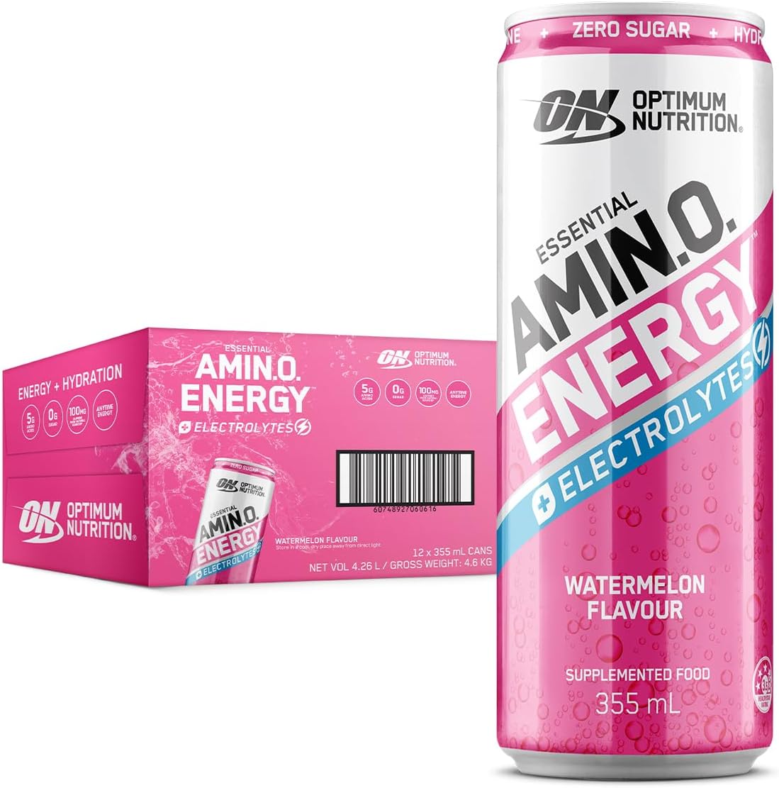 OPTIMUM NUTRITION Amino Energy + Electrolytes Sparkling Hydration Drink, Mango Pinelime, 12 Pack [x2]