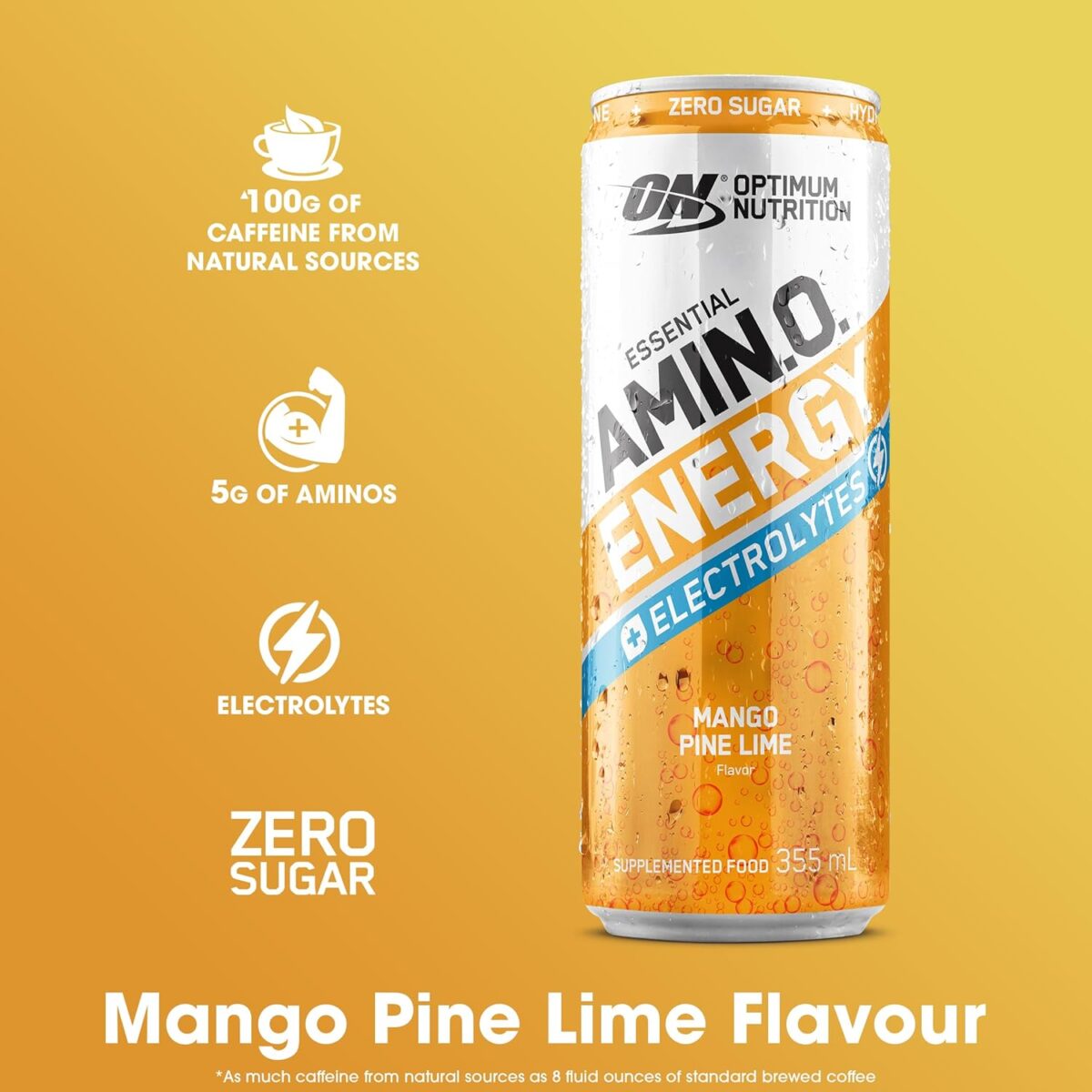 OPTIMUM NUTRITION Amino Energy + Electrolytes Sparkling Hydration Drink, Mango Pinelime, 12 Pack [x2]