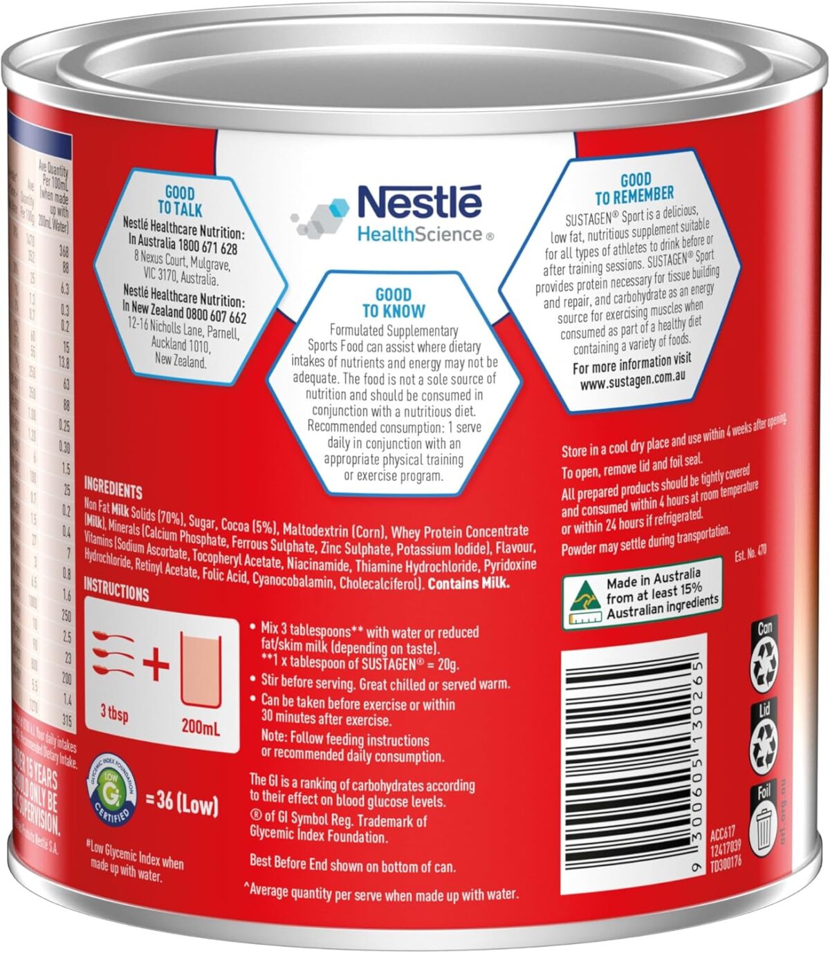 SUSTAGEN Sport High Protein Supplement Powder, Chocolate Flavour, 900g [x2]