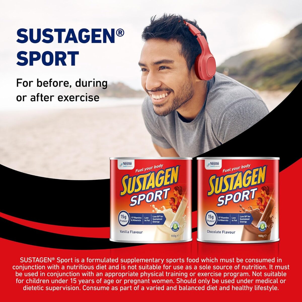 SUSTAGEN Sport High Protein Supplement Powder, Chocolate Flavour, 900g [x2]