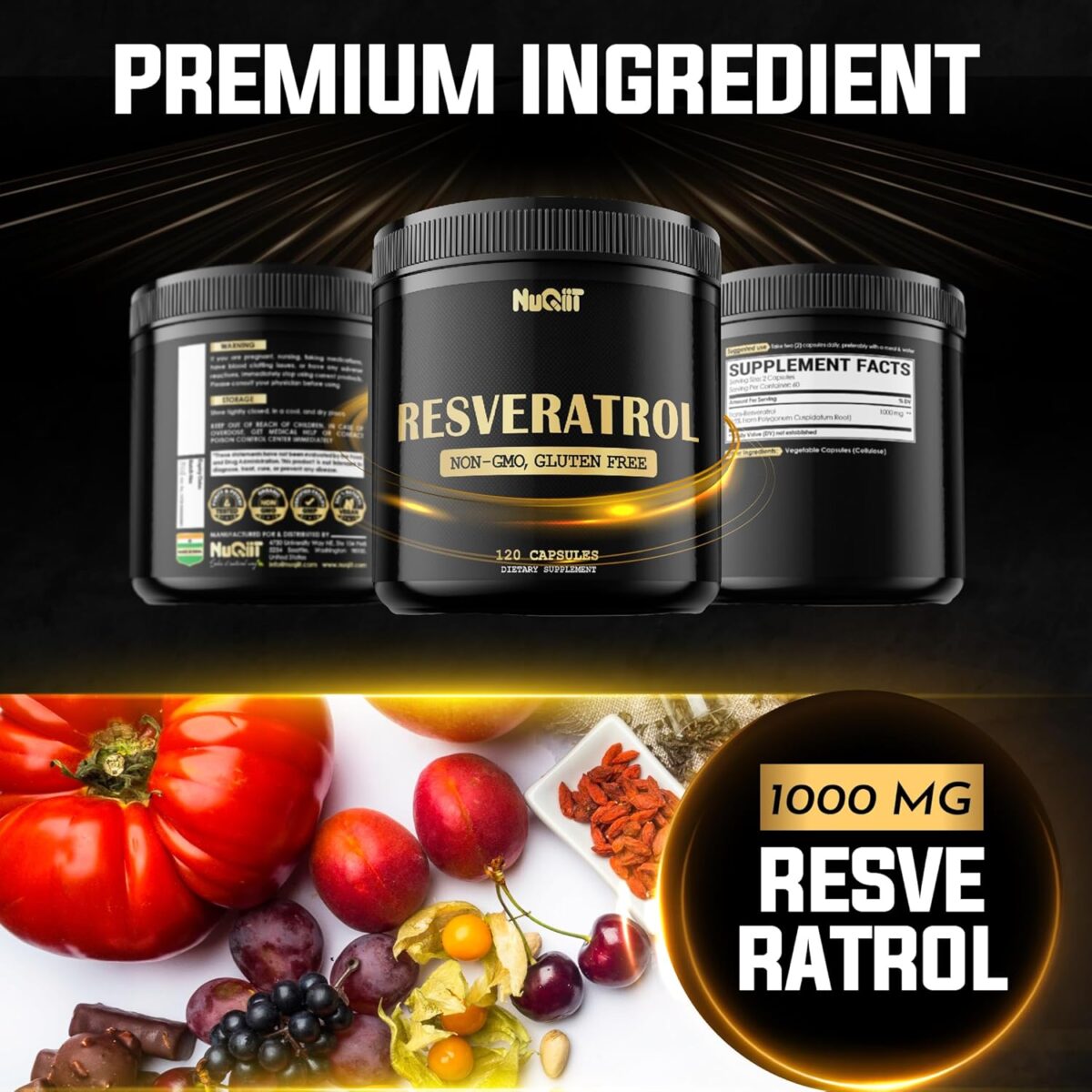 Resveratrol 1000mg Supplement, 120 Vegan Capsules [x2]