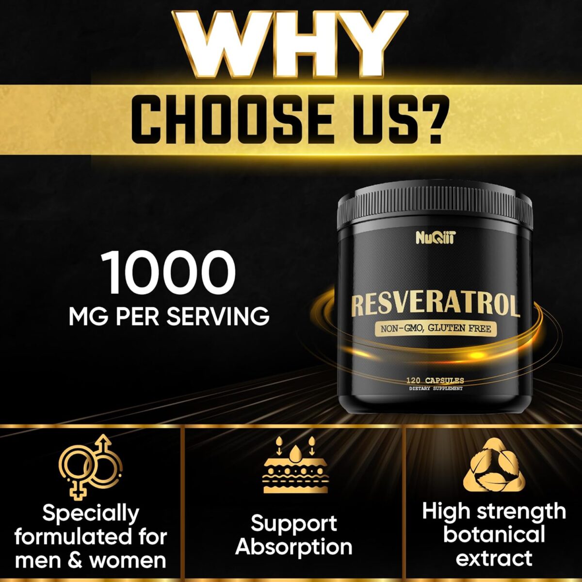 Resveratrol 1000mg Supplement, 120 Vegan Capsules [x2]