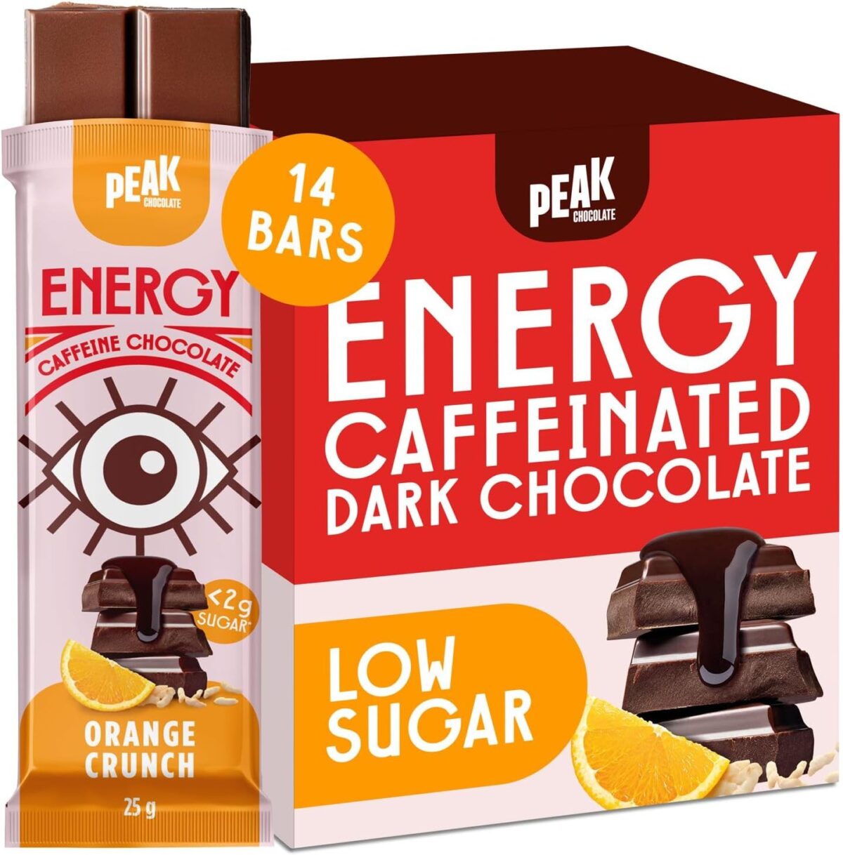 Peak Energy Caffeinated Dark Chocolate Orange Crunch Energy Bars [x3]