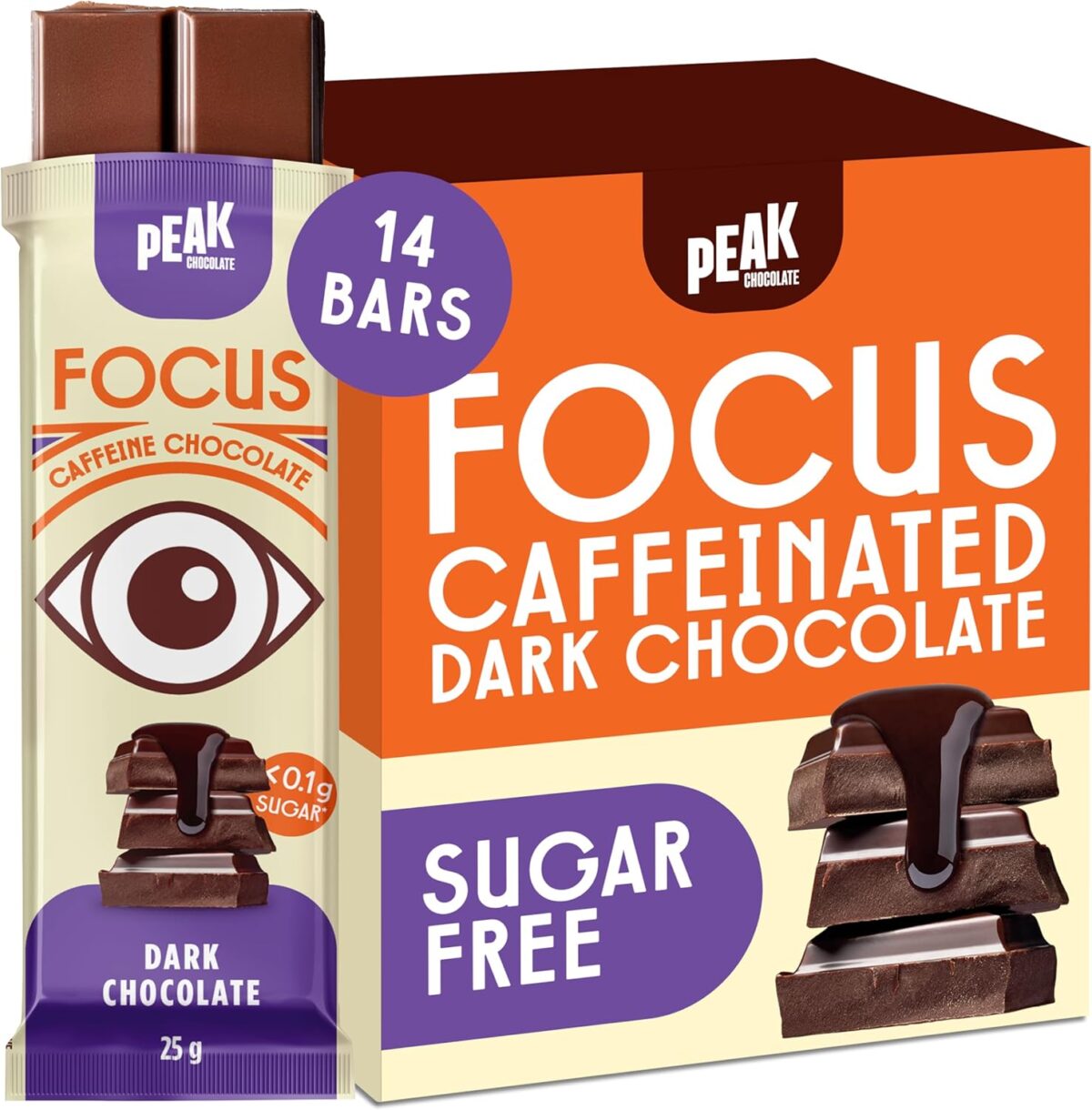 Peak Energy Caffeinated Dark Chocolate Orange Crunch Energy Bars [x3]