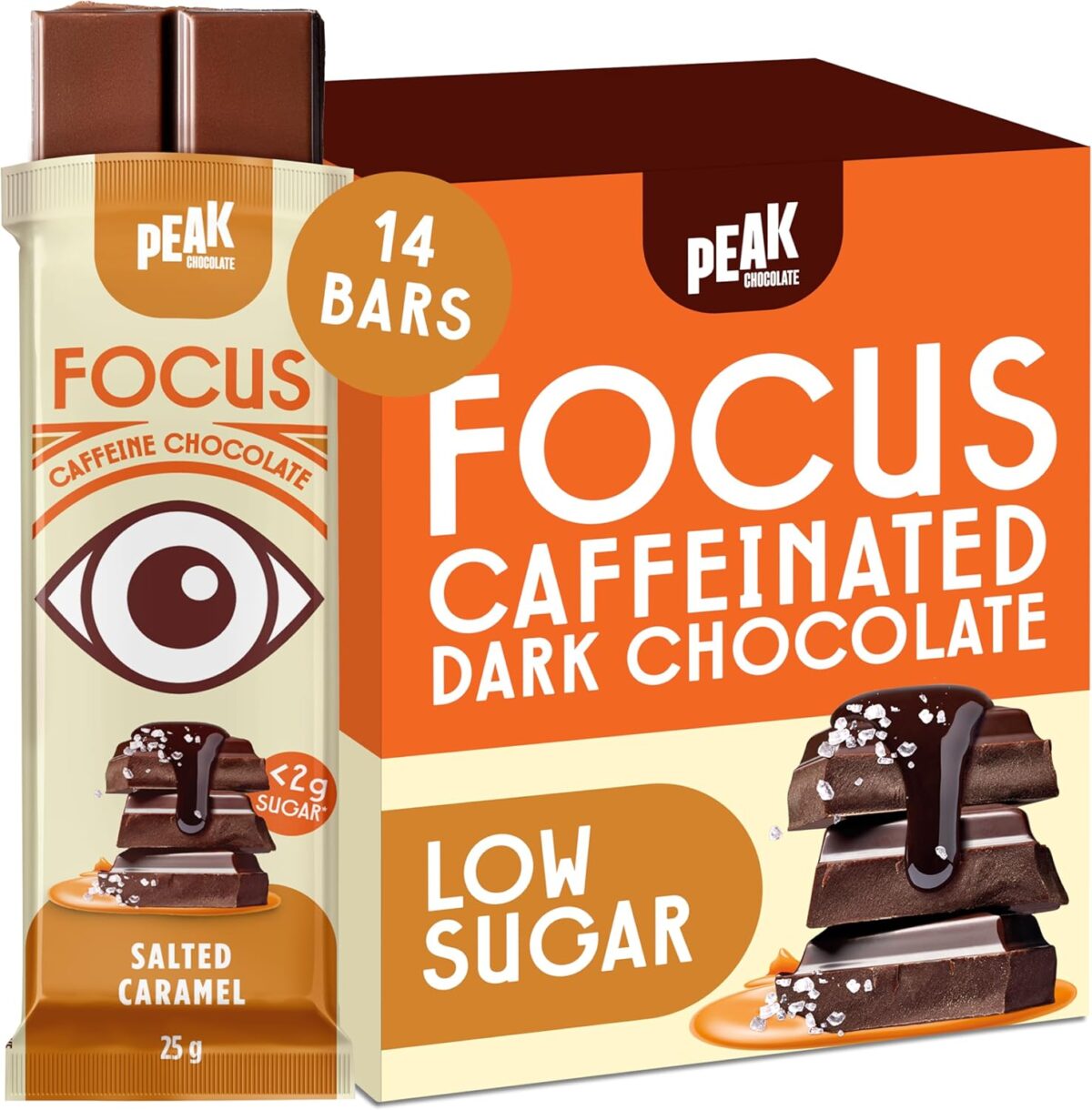 Peak Energy Caffeinated Dark Chocolate Orange Crunch Energy Bars [x3]