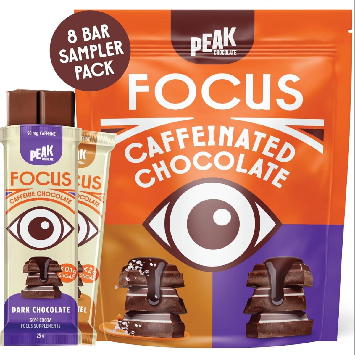 Peak Energy Caffeinated Dark Chocolate Orange Crunch Energy Bars [x3]