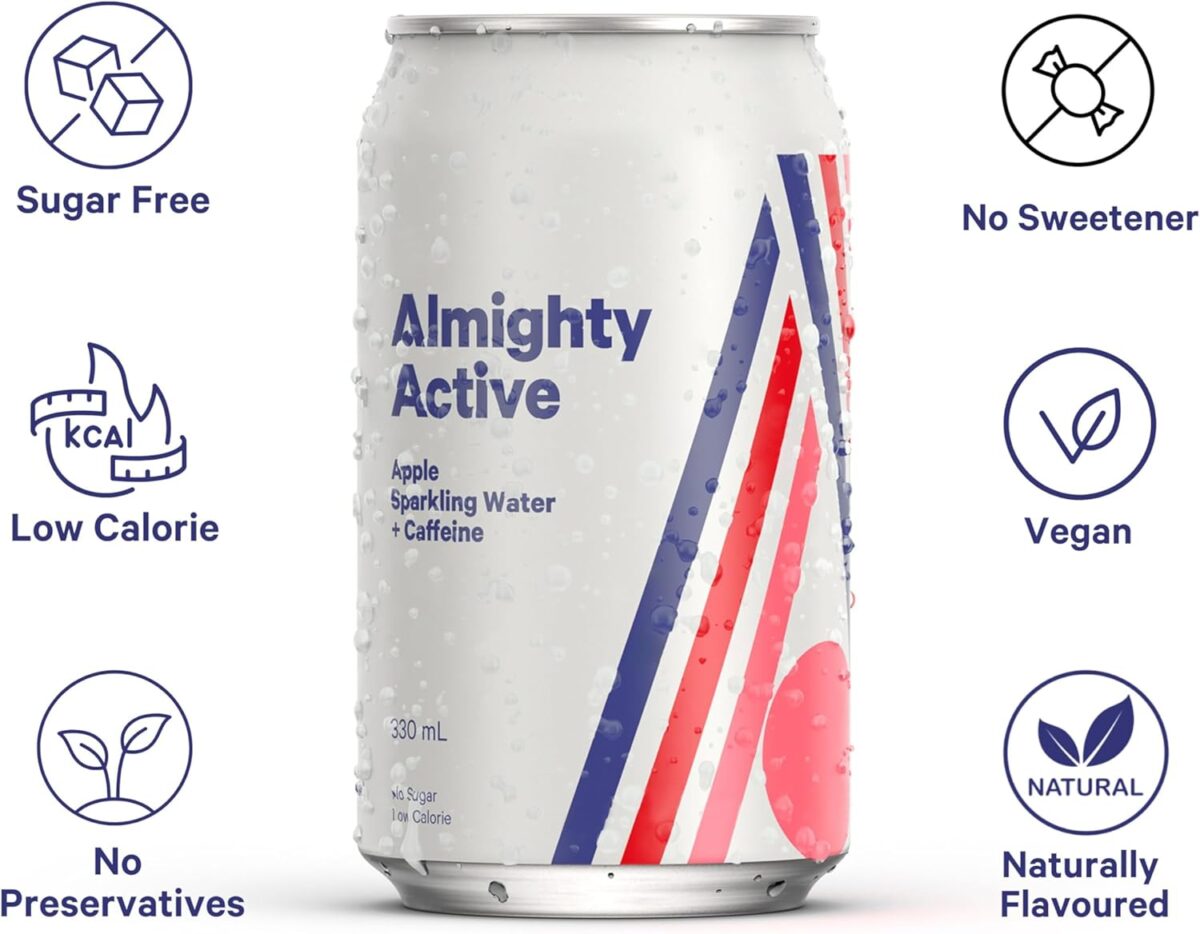 Almighty Active Apple Sparkling Water with Caffeine 12 x 330ml [x2]