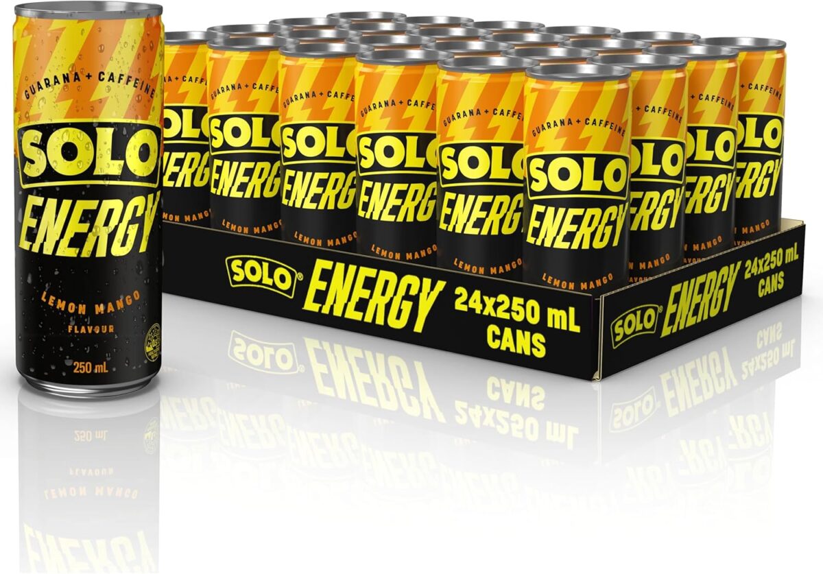 Solo Energy Lemon Mango Flavoured Drink Can 250 ml (Pack of 24) [x2]